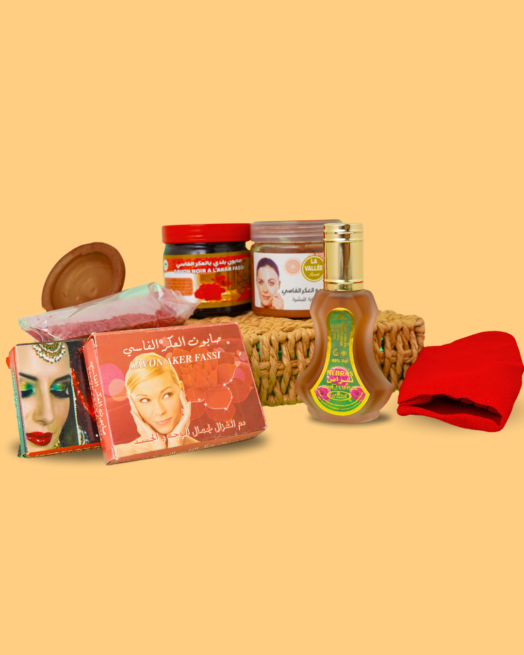 Coffret Luxe Soins Aker Fassi – Savons, masque, gant naturel et fragrance à la rose pour beauté et fraîcheur