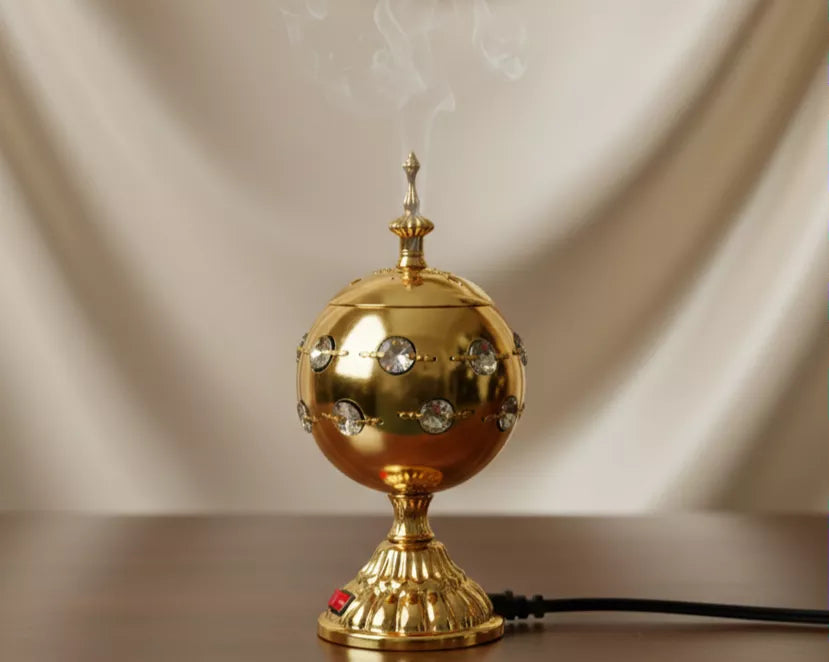 Encensoir électrique rond doré – Brûleur à encens moderne