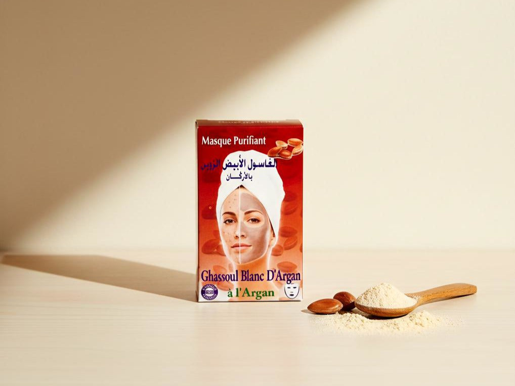 Ghassoul Blanc D'argan - Masque Lavant Nourrissant pour Peau et Cheveux Sensibles