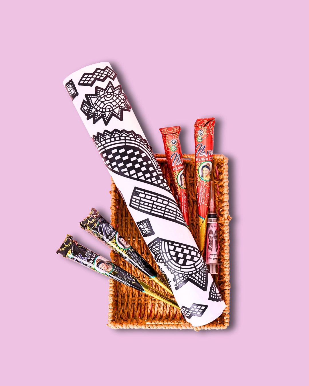 Kit de Henné Artistique – Coffret complet pour tatouages temporaires avec henné noir et marron, aiguille et motifs décoratifs