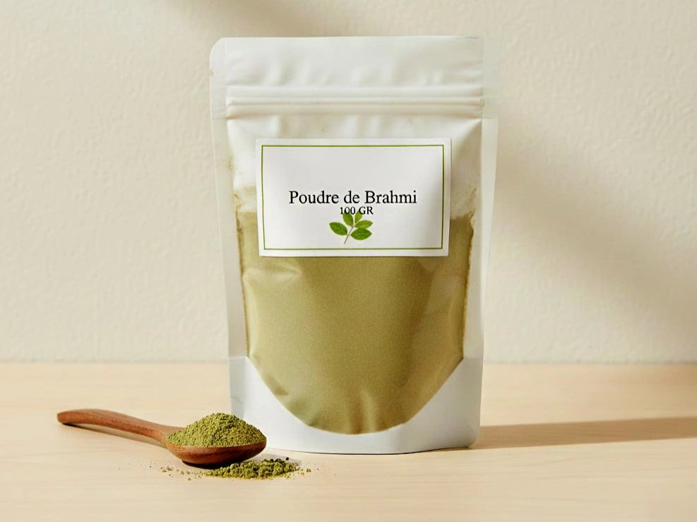 Poudre de Brahmi naturelle en sachet kraft – Bacopa monnieri pour soins capillaires ayurvédiques