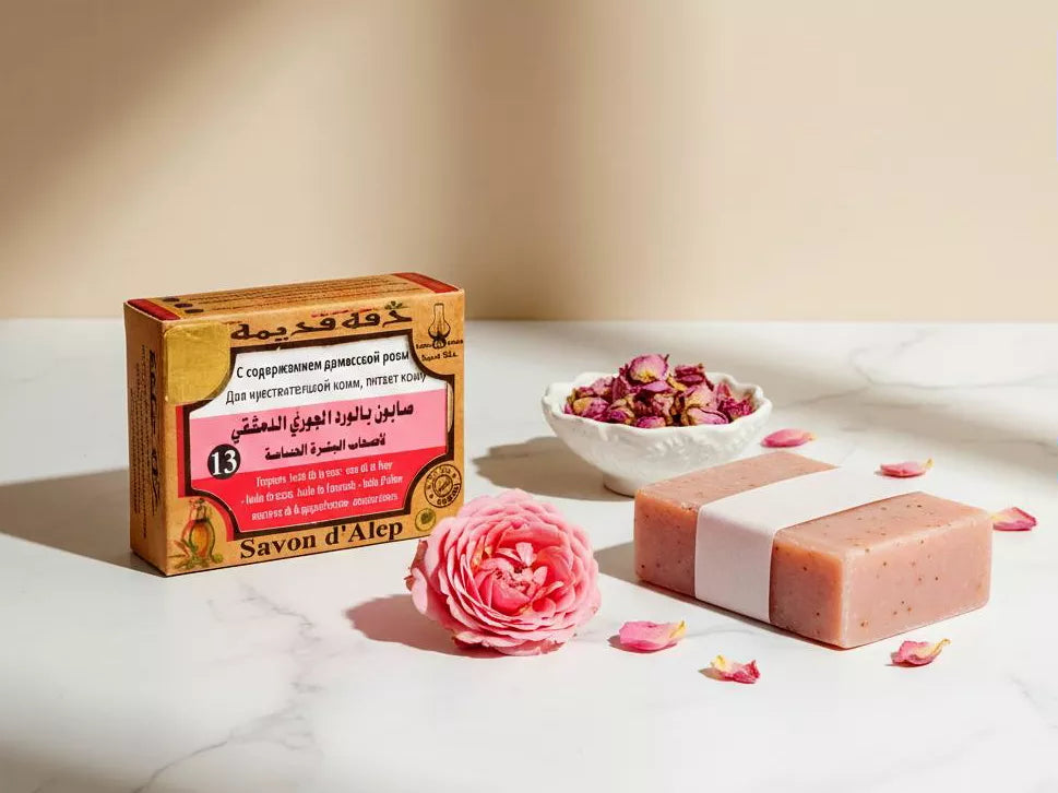 Savon d’Alep à la Rose de Damas naturel pour peaux sensibles