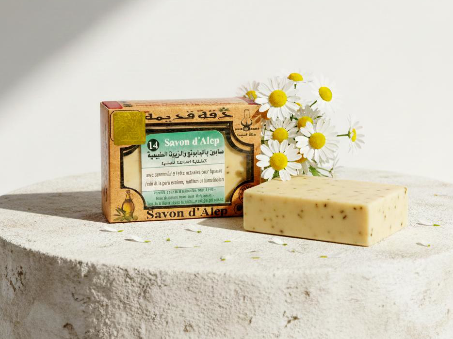 Savon d’Alep Camomille – Douceur naturelle pour peaux sensibles