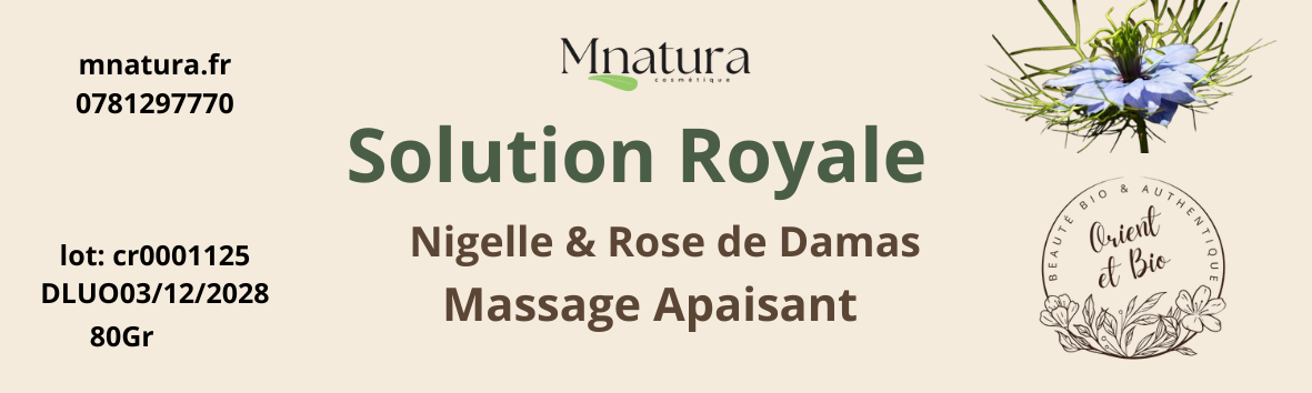 Solution Royale Mnatura à la Nigelle et Rose de Damas – Soin de massage apaisant et régénérant