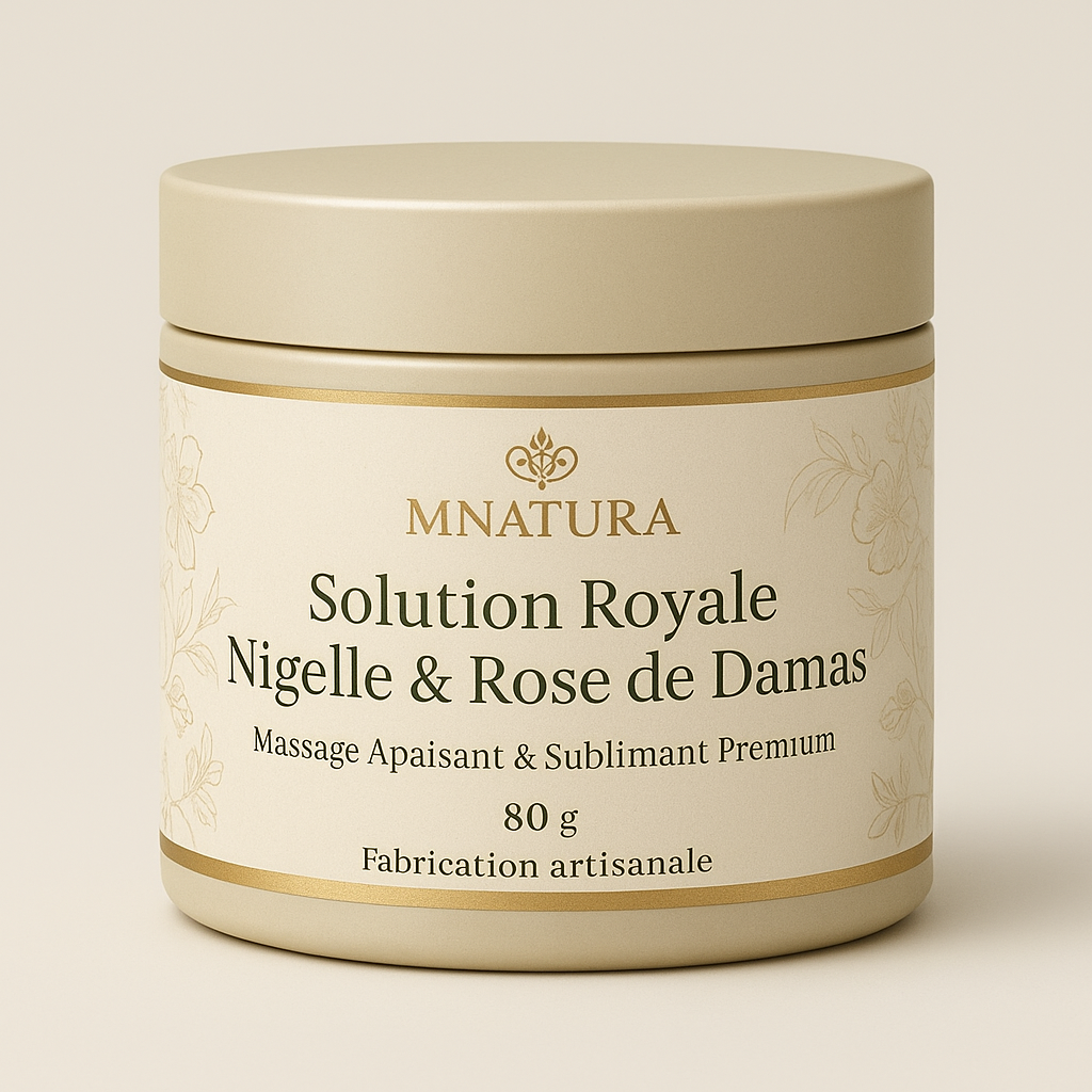 Solution Royale Mnatura à la Nigelle et Rose de Damas – Soin de massage apaisant et régénérant