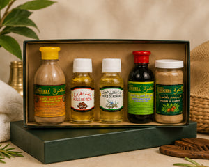 Coffret Rituel Cuir Chevelu Sain Mnatura comprenant un shampoing au ghassoul, un shampoing à l’huile de cade, une huile de ricin, une huile de romarin et une poudre de jujubier pour une routine naturelle anti-pellicules et purifiante du cuir chevelu.