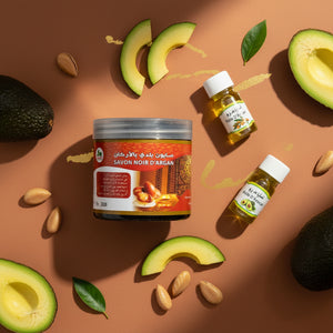 Coffret Soin Corps Complet – Savon Noir Argan, Huile d'Argan & Huile d'Avocat