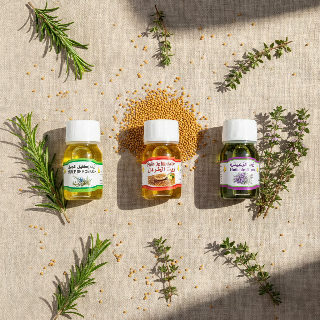 Coffret Trio Huiles Fortifiantes Cheveux Mnatura – Huile de Romarin, Moutarde et Thym 30mL
