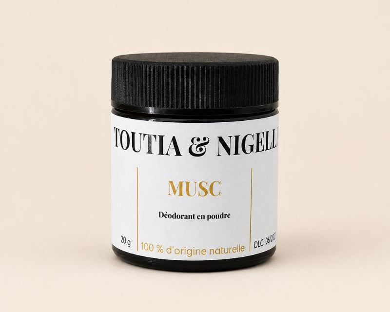 Déodorant en poudre Toutia & Nigelle Musc 20 g Mnatura, poudre déodorante orientale aux ingrédients d'origine naturelle.