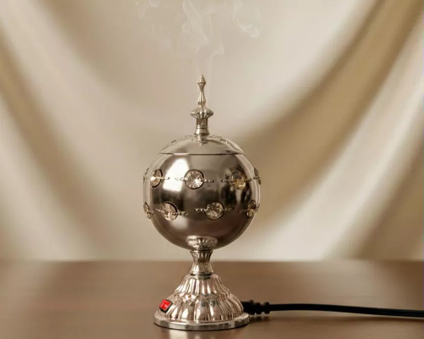 encensoir électrique rond argenté