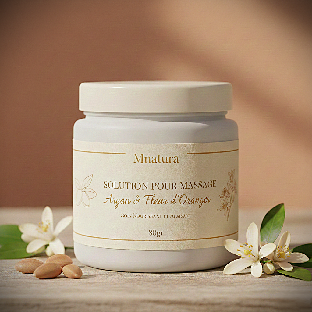 solution de Massage Argan & Fleur d’Oranger – Soin Nourrissant et Apaisant